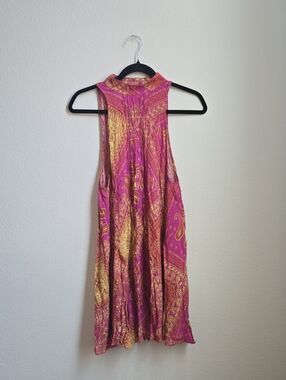 Free People Pink and Gold Paisley High-Neck Dress